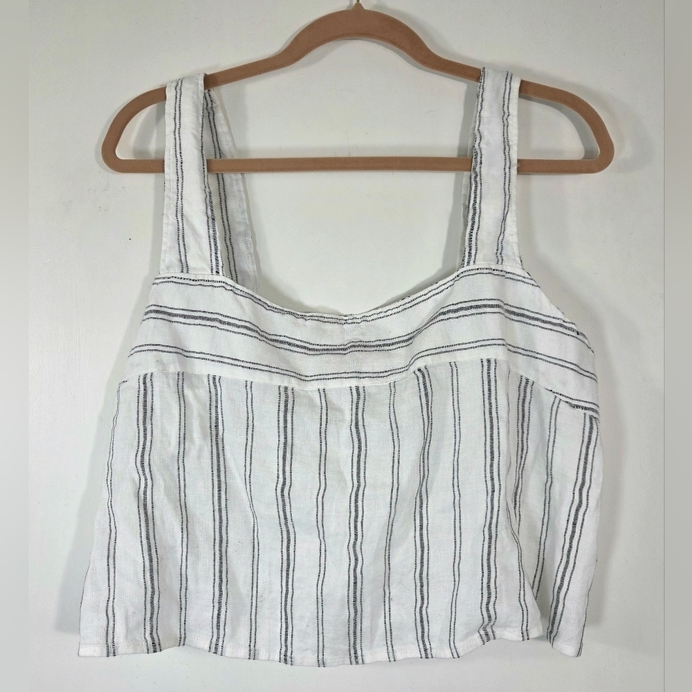 NEW BY ANTHROPOLOGIE SQUARE-NECK LINEN CROPPED TANK.